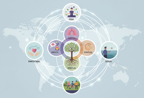"prinsip keterhubungan dalam kesehatan holistik antara tubuh pikiran dan jiwa"
